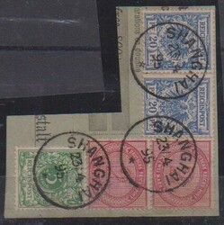 Vorläufer 2 Mk. rotkarmin, drei Briefstücke, dabei Paar und ...