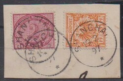 Vorläufer 2 Mk. rotkarmin, drei Briefstücke, dabei Paar und ...
