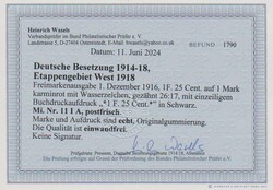 1 F. 25 C., gez. 26:17, tadellos postfrisches rechtes Randstück mit ...