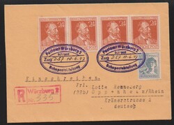 3 u. 45 Pfg. Ziffern, nebst 1 u. 2 Mk. Taube, auf Wertbrief aus ...