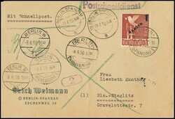 1 Mk. Grünaufdruck einzeln auf seltenem Postschnelldienst-Ortsbrief ...