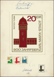 20 Pfg. 800 Jahre Chemnitz (Karl-Marx-Stadt), Original-Entwurf des ...