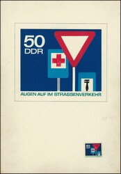 10 Pfg. Sicherheit im Strassenverkehr, Original-Entwurf von dem ...