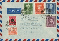 Wohlfahrt, kpl. Serie je mit Zusatzfrankatur auf zwei Auslandsbriefen ...