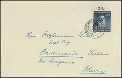 30 + 10 Pfg. Dunant aus der Bogenecke oben rechts als Einzelfrankatur ...