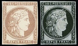 20 C. grauviolett und schwarz (gestrichelter Unterdruck), zwei versch ...