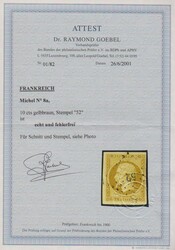 10 C. gelbbraun, teils sehr breitrandiges Kabinettstück mit PC "52", ...