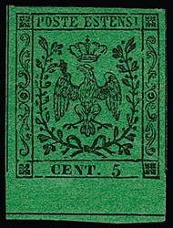 5 C. schw./grün, Type II ohne Punkt, ungebrauchtes Kabinettstück ...