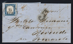 20 C. blau auf Prachtbrief von Castiglione, 15.2.1860, nach Roveredo, ...