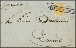 5 C. ockergelb, Handpapier, auf Pracht-Drucksache mit Stab-Ra1 ...