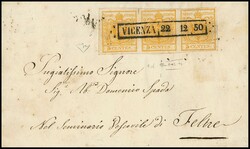 5 C. gelborange, Handpapier, Pracht-Dreierstreifen auf etwas ...