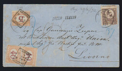 15 Kr. rötlichbraun auf Brief von Fiume nach Livorno, unterfrankiert ...