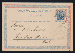 Liberia, 1896, Ganzsachenkarte 3 C. von Monrovia nach San Marino ...