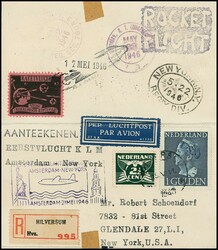 Raketenflug 1946, Erstflugkarte Amsterdam-New York mit 2 1/2 C. und 1 ...