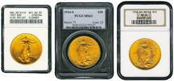 USA, 1907-1915, Goldmünzen-Bestand mit fünfmal 20 $ Walking Liberty ...