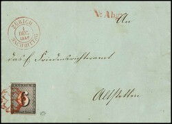 Zürich 6 Rp. schwarz, waagerechter roter Netz-Unterdruck, allseits ...