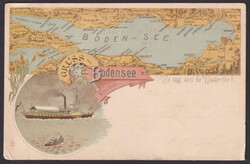"Bodensee", Farblitho mit Schiff, 1898 gelaufen