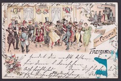 "Freiburg/Breisgau", Carneval, Farblitho, 1897 gelaufen