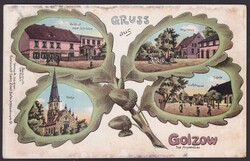 "Golzow", Kr. Angermünde, farbige Eichblattkarte, 1913 ...