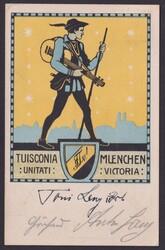 "München", Tuisconia, farbige Studentica-Karte, 1926 gelaufen
