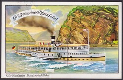 "Rheinfahrt", farbige Karte mit Dampfer und 10 kleinen Abbildungen, ...