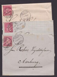 38, Faserpapier, 3x EF "Zürich", 1882, 1x Farbspieß links, 1x roter ...