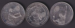 Niue: 3x 5 Dollar 187/8, versch. Motive "Tennis"