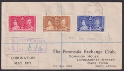 98/103 "Krönungsfeier", 1937, R-FDC "Mafeking", AnkunftAutomatically ...