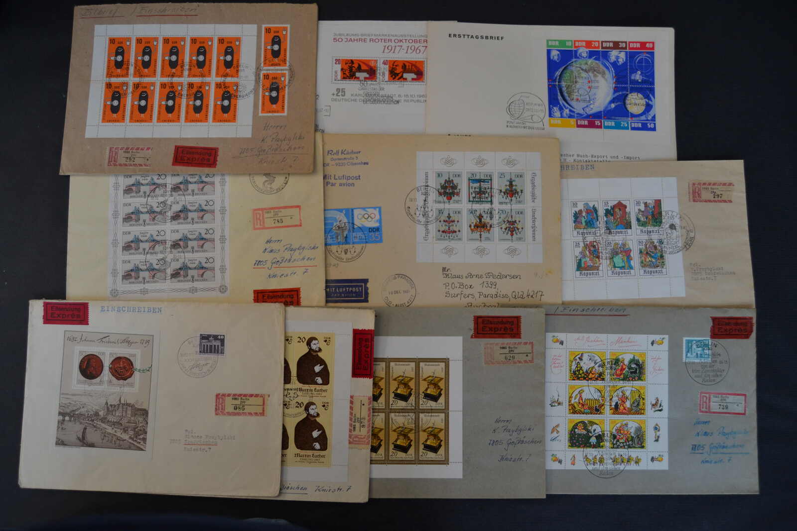 DDR, 1962/89, 10 großform. Briefe mit Block- und Klb.-Frankaturen, ...