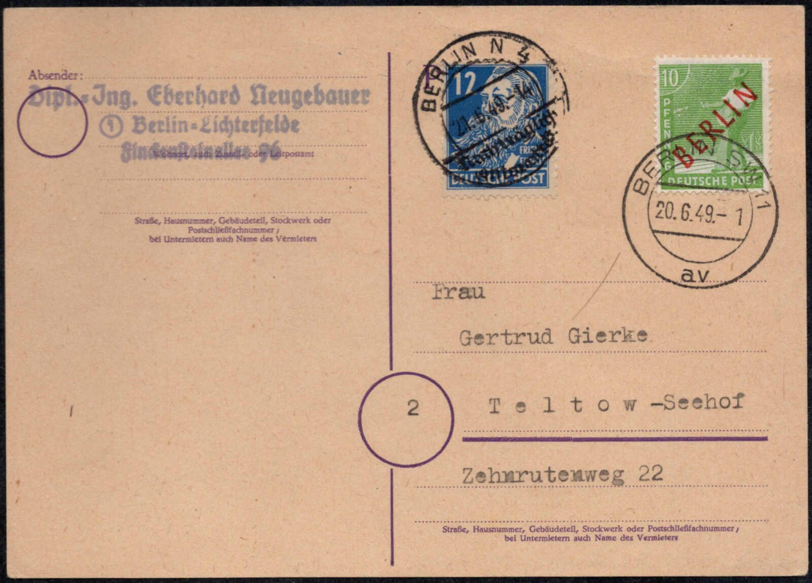1949, 20.6., 6 Pf. GA Bärenausgabe (SBZ) mit 10 Pf. Rotaufdruck ...