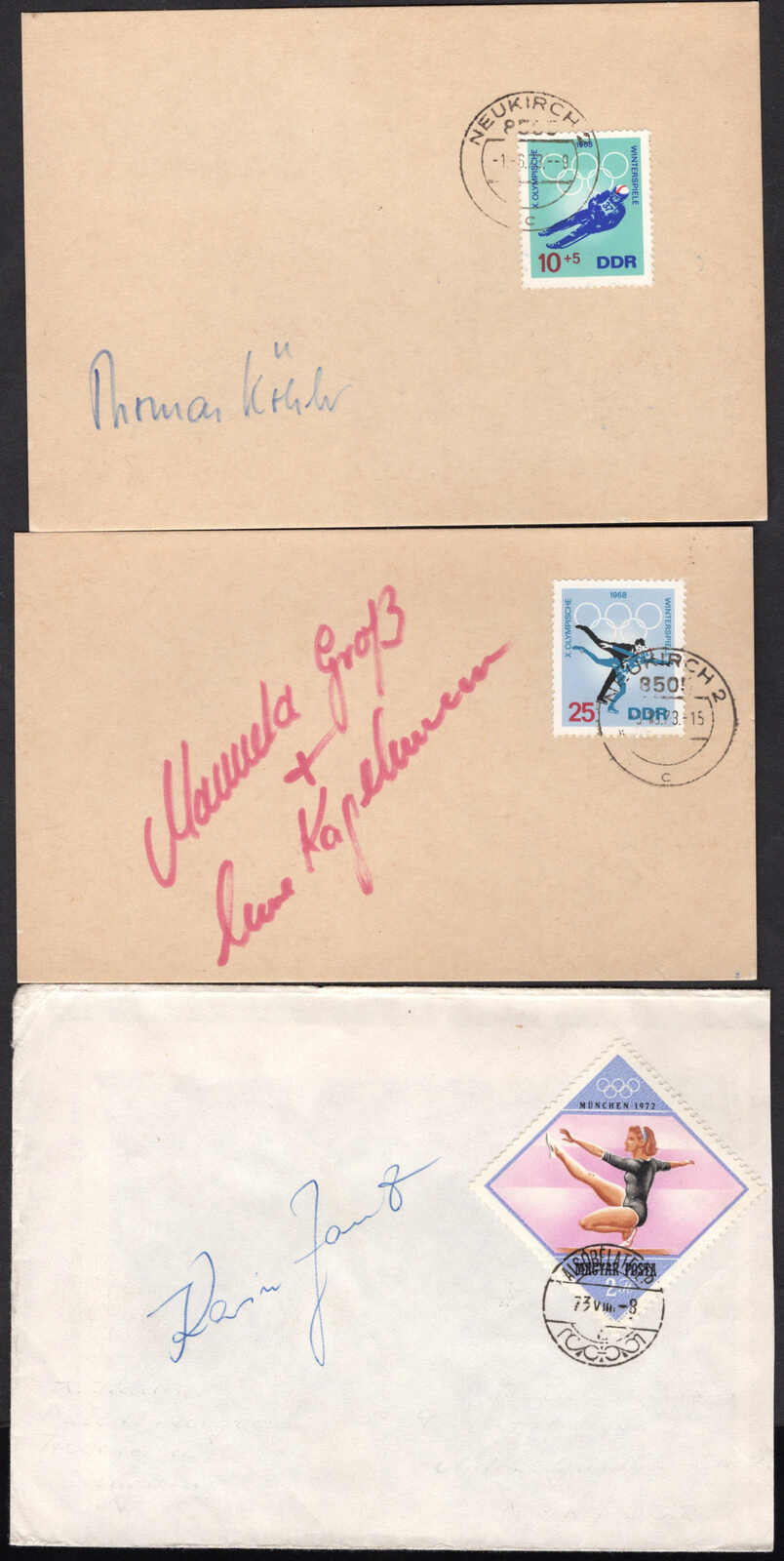 DDR-Spitzensportler, Lot von 16 Unterlagen mit passenden Sondermarken ...