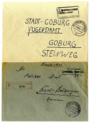 NEUSTADT (b COBURG) 1.10.45 u. 8.4.46, 2 Belege mit versch. "Gebühr ...