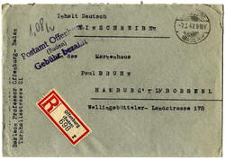 OFFENBURG 7.3.47, R-Brief mit L3 "Postamt Offenburg/(Baden)/Gebühr ...