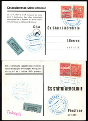 Tschechoslowakei, 1937, 2 Sonderpostkarten zu den Flügen ...