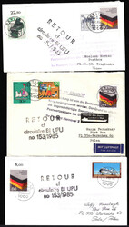 Postkrieg, Bund, 1985/86, 5 Briefe nach Polen mit Mi.Nr. 1265 in MiF, ...