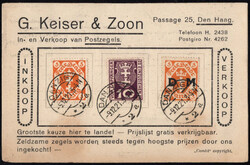 1921, Werbekarte eines niederländischen Händlers mit Mi.Nr. 73, P1 ...