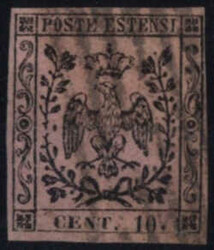 10 C. schwarz a. rosa, Type I, gestempelt, 2 kl. dünne Stellen, ...