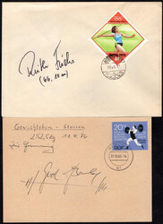 DDR-Spitzensportler, Lot von 16 Unterlagen mit passenden Sondermarken ...