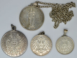 kl. Lot von 4 Münzen, 3mal mit Henkel bzw. 1mal eingefasst mit Kette ...