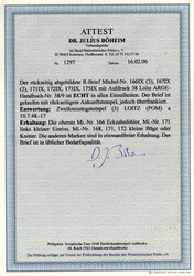 2 und 8 Pf. Arbeiter, Loitz, auf Briefstück von einem R-Brief (siehe ...