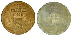 1969, 5 M. "XX Jahre DDR" mit höherem Nickelanteil (hellere Farbe), ...