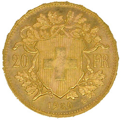 1930, 20 Fr. Gold "Vreneli", B, 5,8g (fein), vzAutomatically ...