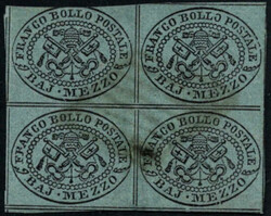 1852, 1/2 Baj. schwarz a. grünlichgrau, gestempelter 4er-Block, ...