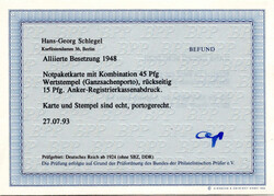 1948, 5.5., 45 Pf. Ziffer Postkarte als Notpaketkarte von Görlitz ...