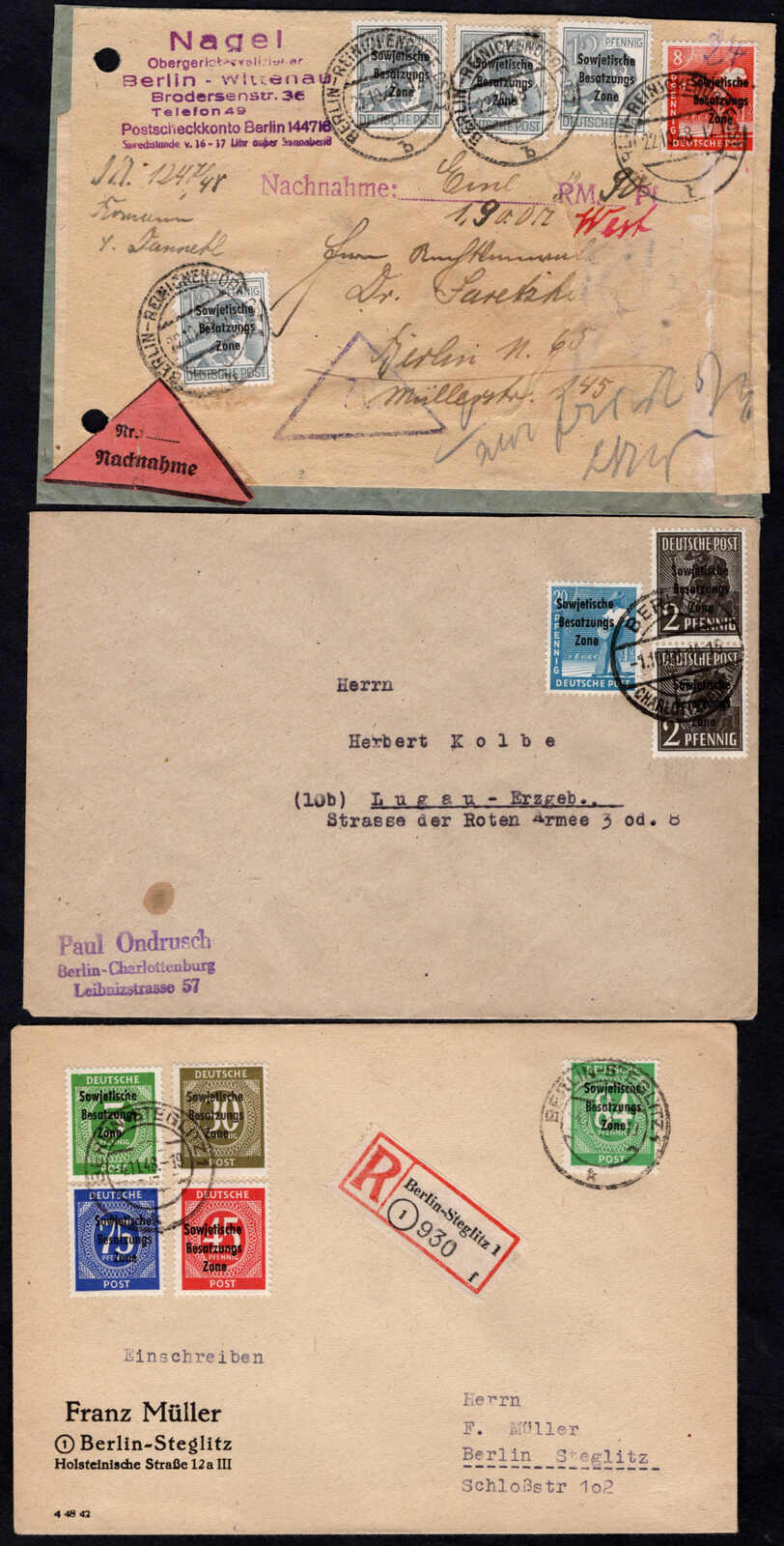 1948, 6 Briefe mit SBZ-Frankaturen mit Verwendung in Berlin-West, ...
