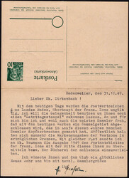 10/10 Pf. Doppelkarte, Bedarf vom Letzttag mit viel Text in die DDR, ...