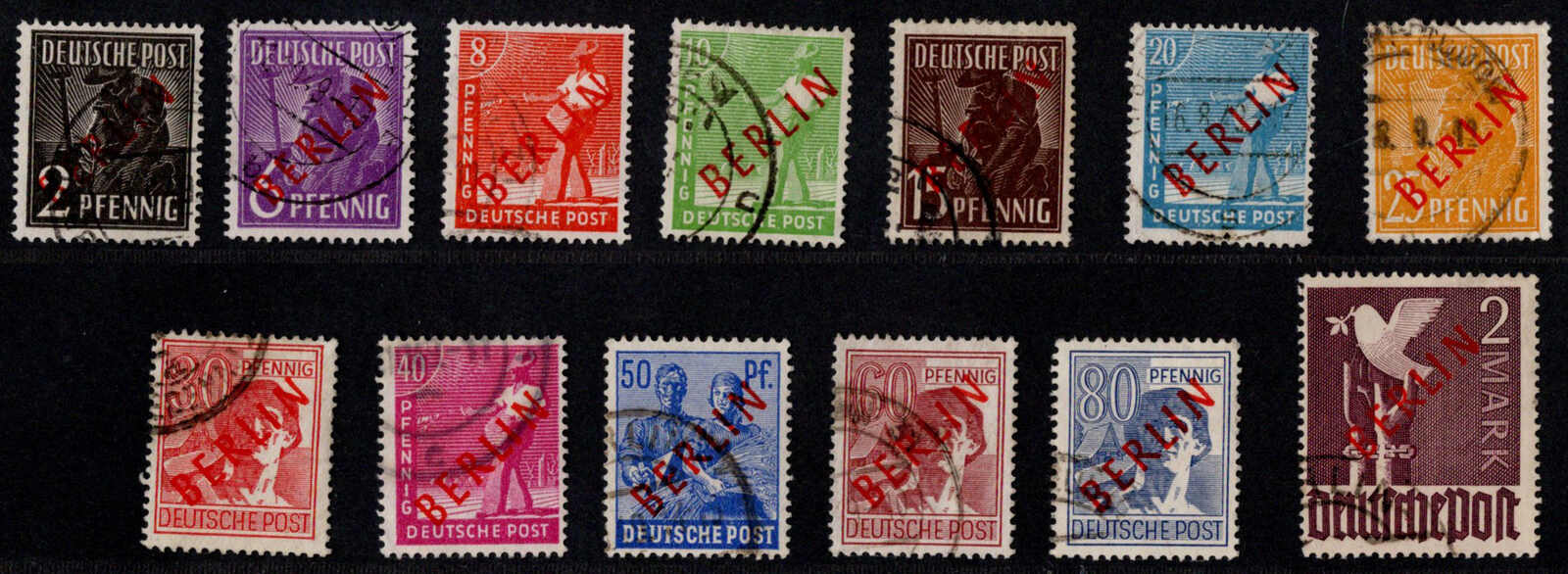 Rotaufdruck ohne 1 M., gestempelt, jeder Wert gepr. Schlegel (teils ...