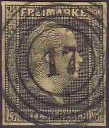 "17" (Allstedt) ideal zentr. auf 3 Sgr. schwarz a. gelb, breitrandig