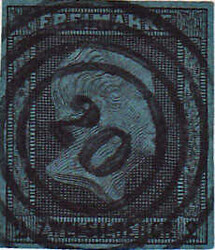 "20" (Alsleben) ideal zentr. auf 2 Sgr. schwarz a. blau, breitrandig