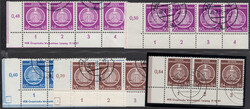 14 Werte in 3er- bzw. 4er-Streifen aus li. unt. Bogenecke mit DV, gef ...